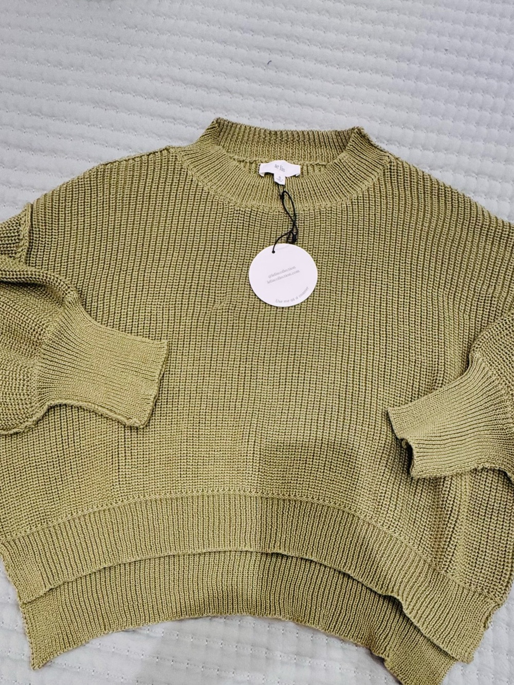 Le Lis Olive-Tone Cropped Crewneck Sweater